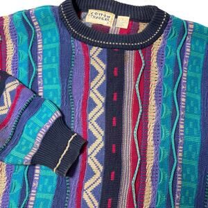 Vintage Cotton Traders Coogi Style Sweater Mens Large Purple Blue 3D Knit Biggie